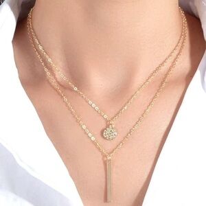 Gold Layered Circle and Bar Necklace